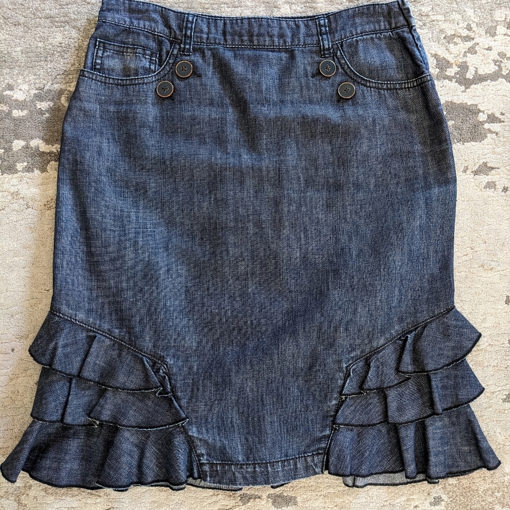 Anthropologie Pilcro and the Letterpress Denim Ruffle Skirt